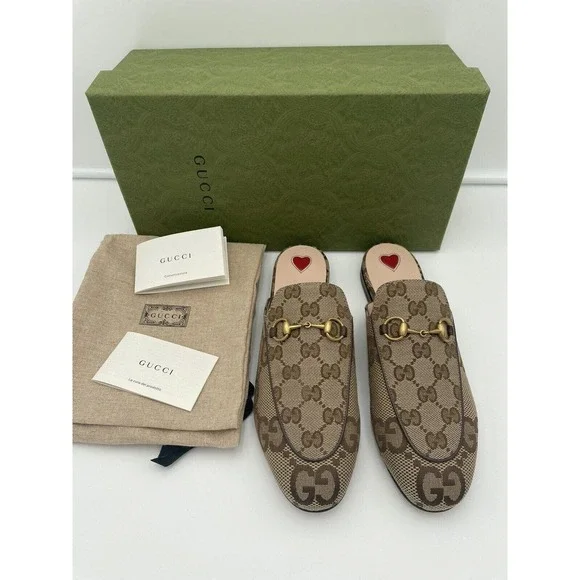 Gucci Princetown Horsebit Jumbo GG Flats Loafer Slip Sandal Mule Slides 37 - Picture 3 of 12